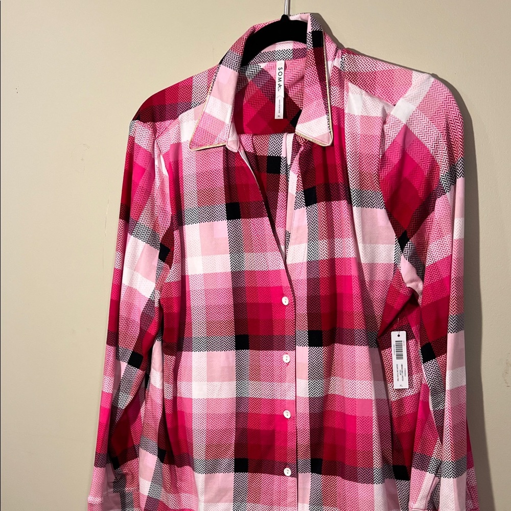 Pink and Red Plaid Button-Up Pajama Set